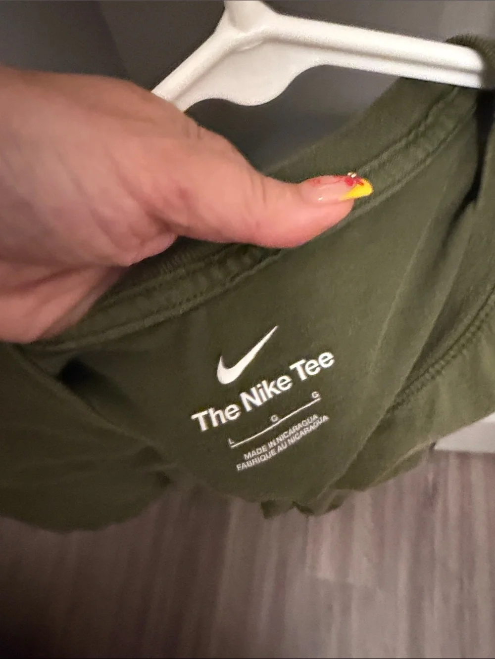 Nike Olive Green T-Shirt with Blue Graphic